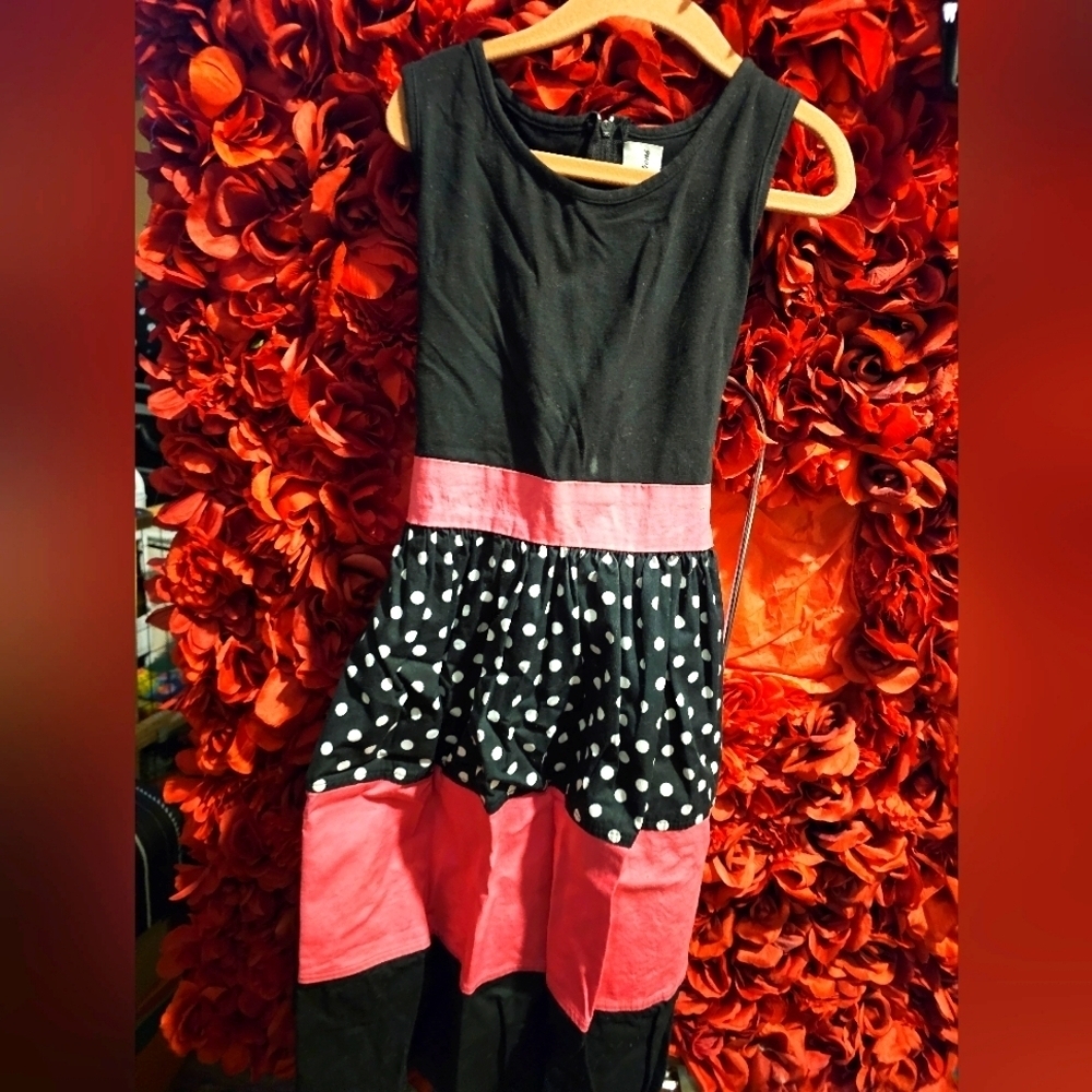 Rare Editions Girls Size 16 Charming Black and Pink Floral Kids Dress with Dots